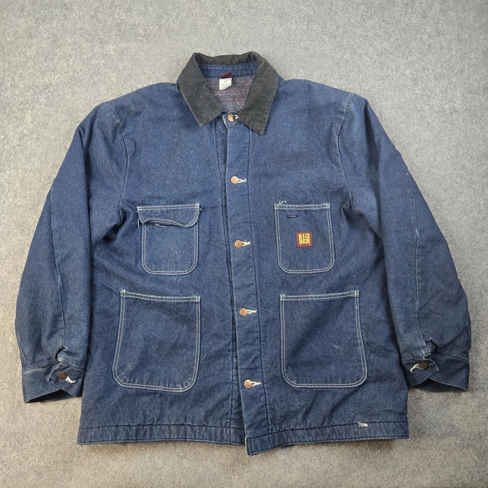 Vintage Big Ben Jacket Mens 46 Regular‎ Blue Denim Barn Coat Chore Flannel Lined
